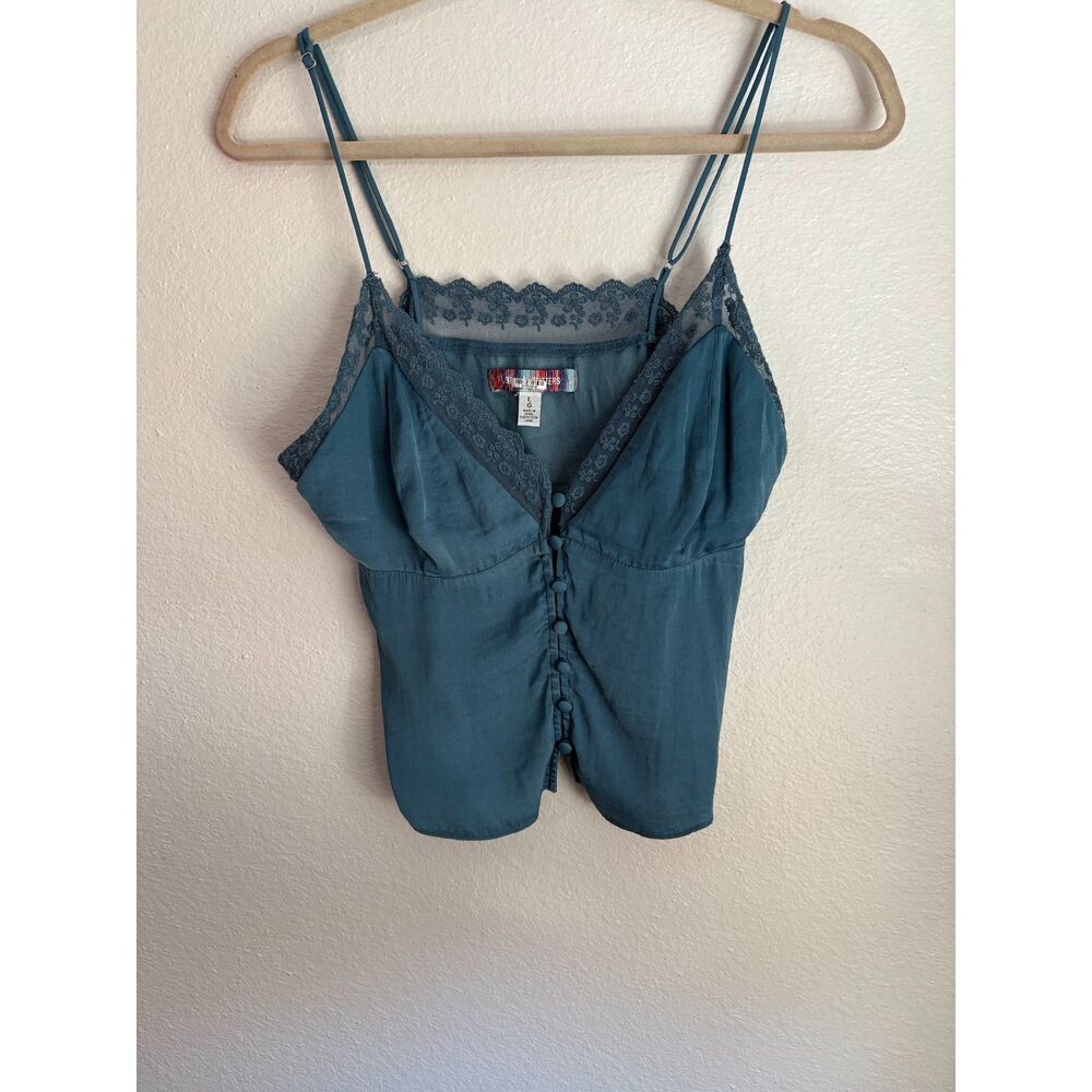 Urban Outfitters Size L Dinner & Drinks Lace Trim Button Down Cami in Blue